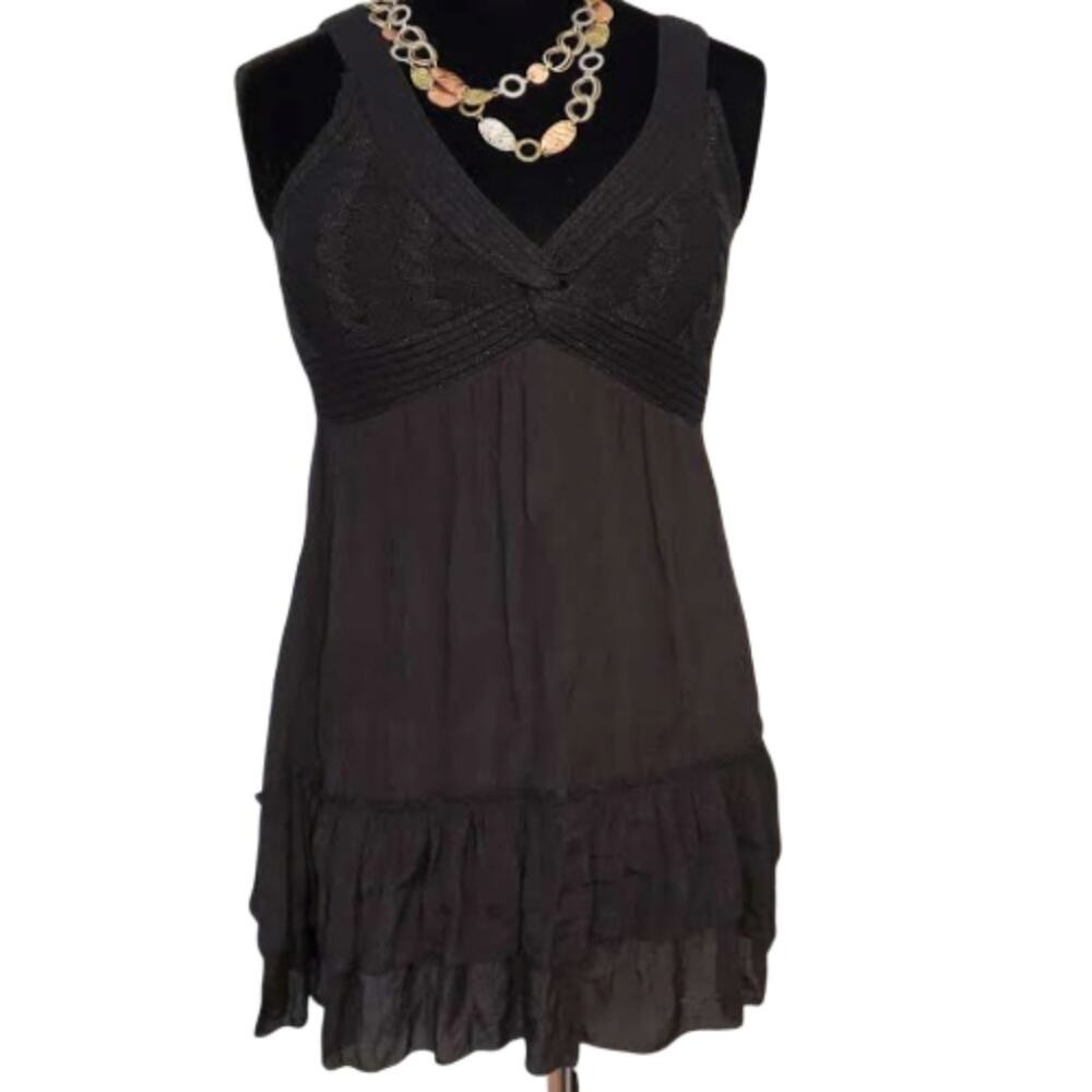 Forever Little Black Ruffle Dress Medium Knot Detail Plunge Neckline Sleeveless